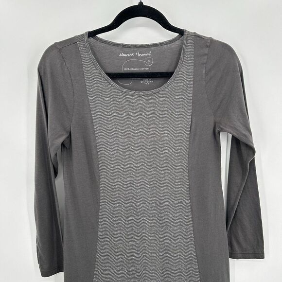 STEWART + BROWN Gray Striped Organic Cotton Lightweight Long Sleeve Dress Small - Picture 3 of 5